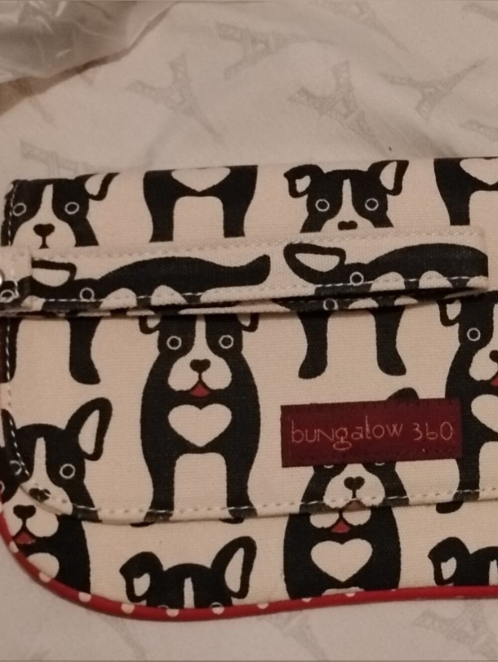 bungalow 360 Black, Cream, White, Red Boston Terrier Dog Wristlet with Polka Dot